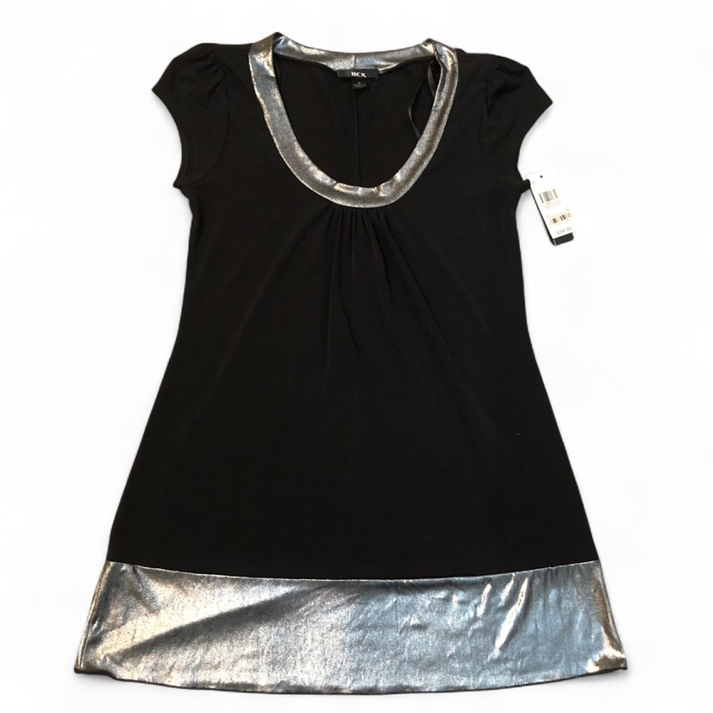 Little black mini dress w/ silver trim on the collar & bottom by BCX (NWT)